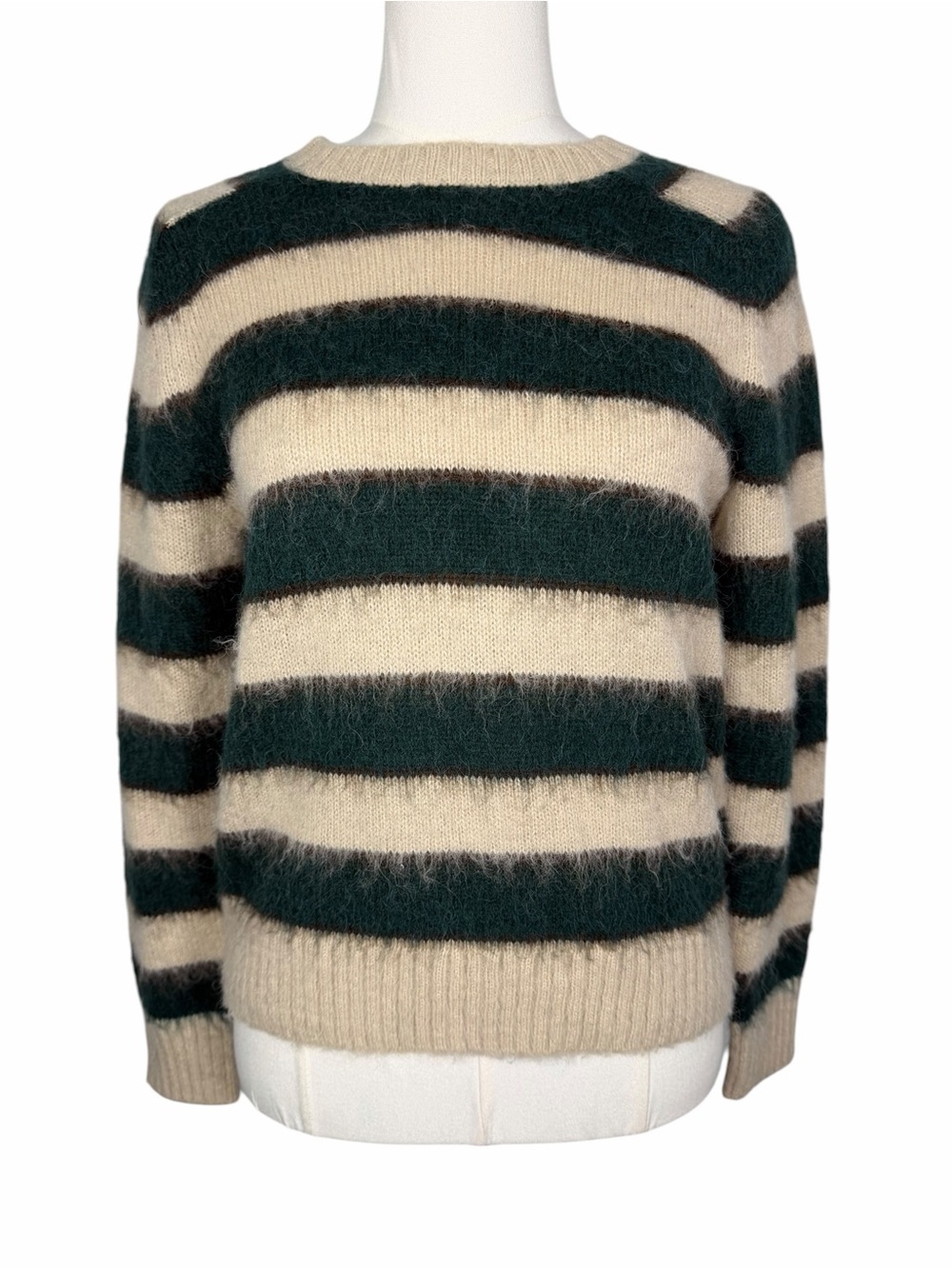 J Crew Kids' textured crewneck sweater in Green Stripe XL